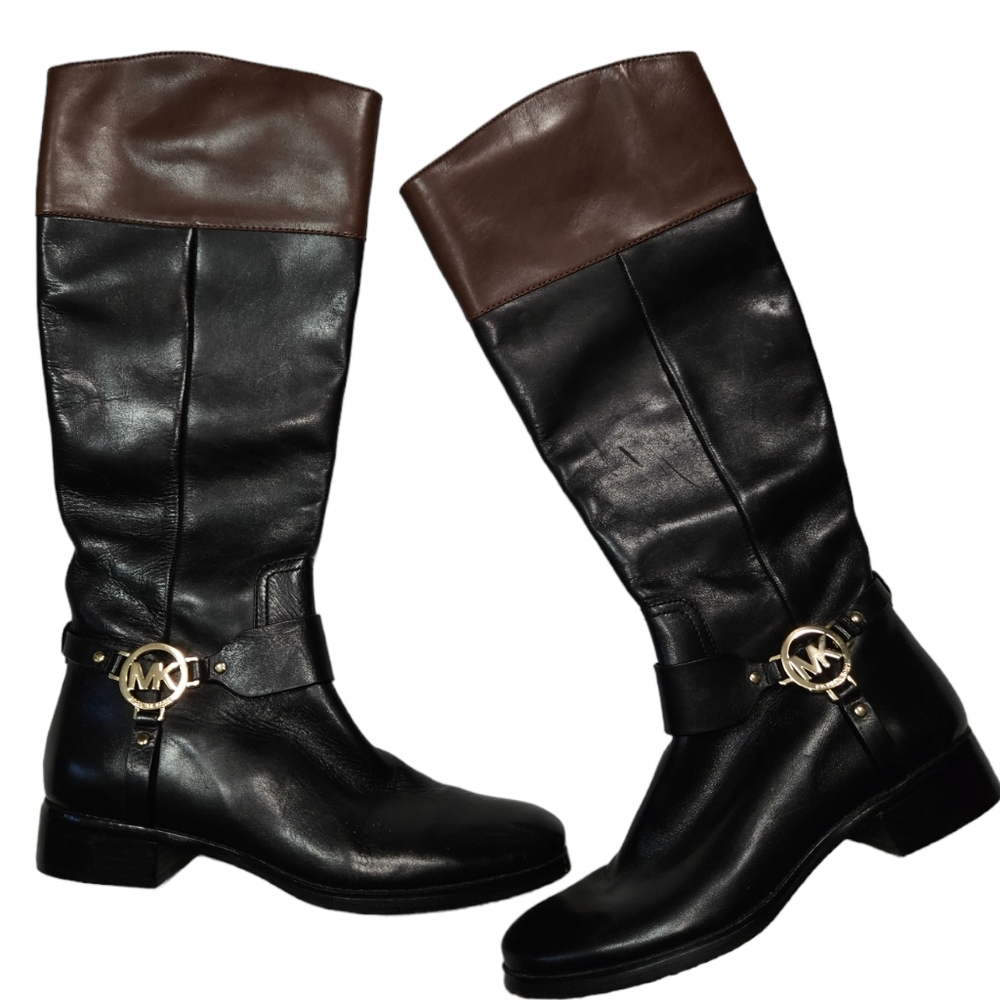 MICHAEL KORS Leather Tall Fulton Harness Knee High Riding Boots Women 10